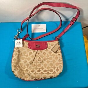 Coach Beige and Pink Signature Crossbody HandBag